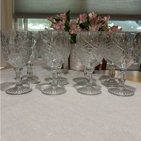 Vintage Hobstar Star Burst Glass Wine Water Goblets Set Of Four 4 - Picture 13 of 15